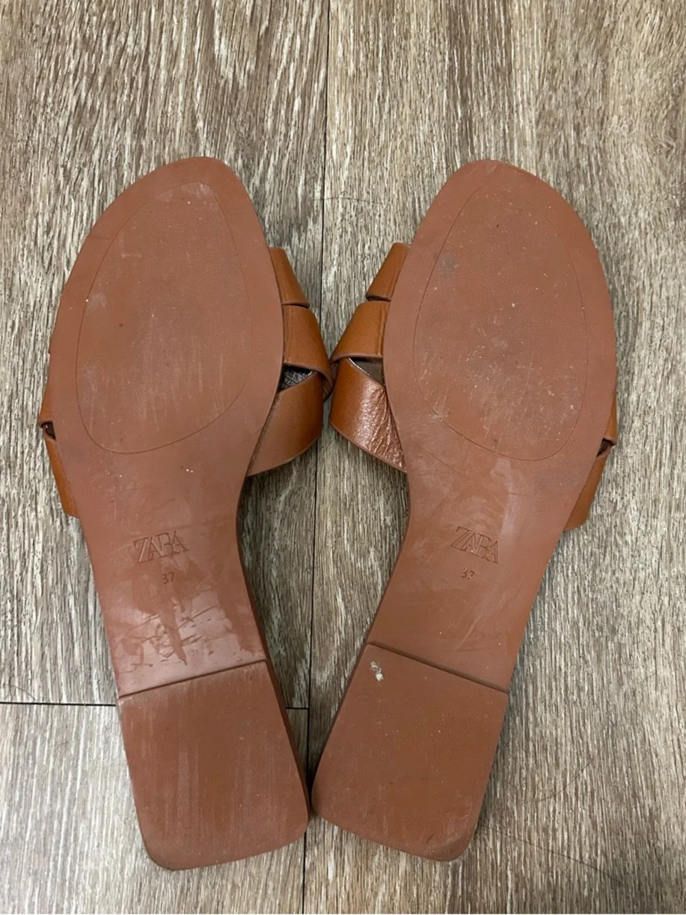 Zara Cognac Braided Leather Slide Sandals - Picture 2 of 2